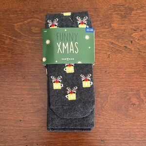 NWT Funny Gray Reindeer Christmas Socks